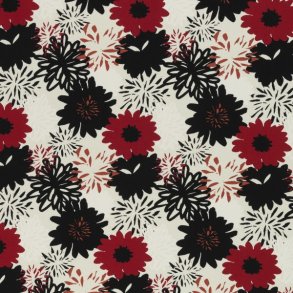 Bomuldsjersey med bordeaux og sorte blomster