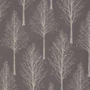 Bomuldsstof med trer, mrk gr