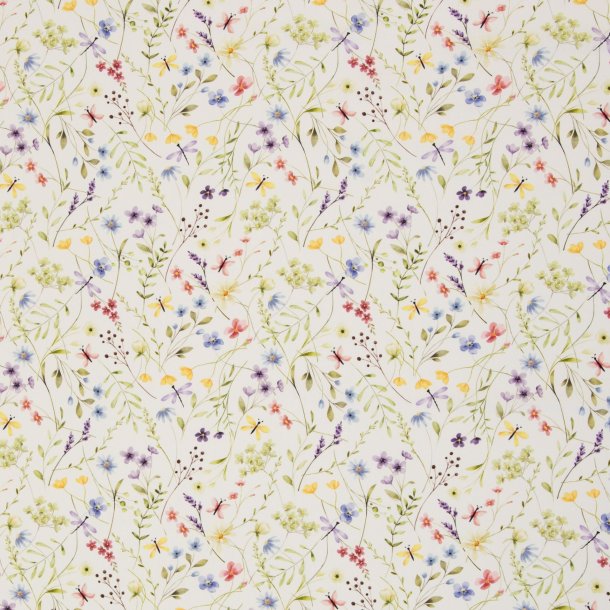 Bomuld stof med blomster og sommerfugle