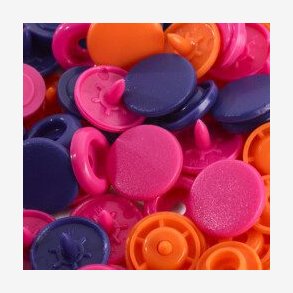 Prym plastik trykknapper lilla, orange, pink farver