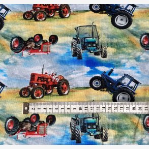 Bomuldsjersey med traktor. Digitalprintet