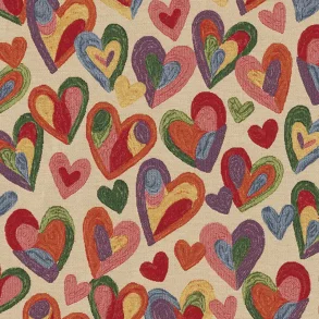 Gobelin med kunstf�rdige og farverige hjerter