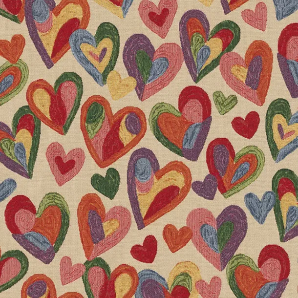 Gobelin med kunstf�rdige og farverige hjerter